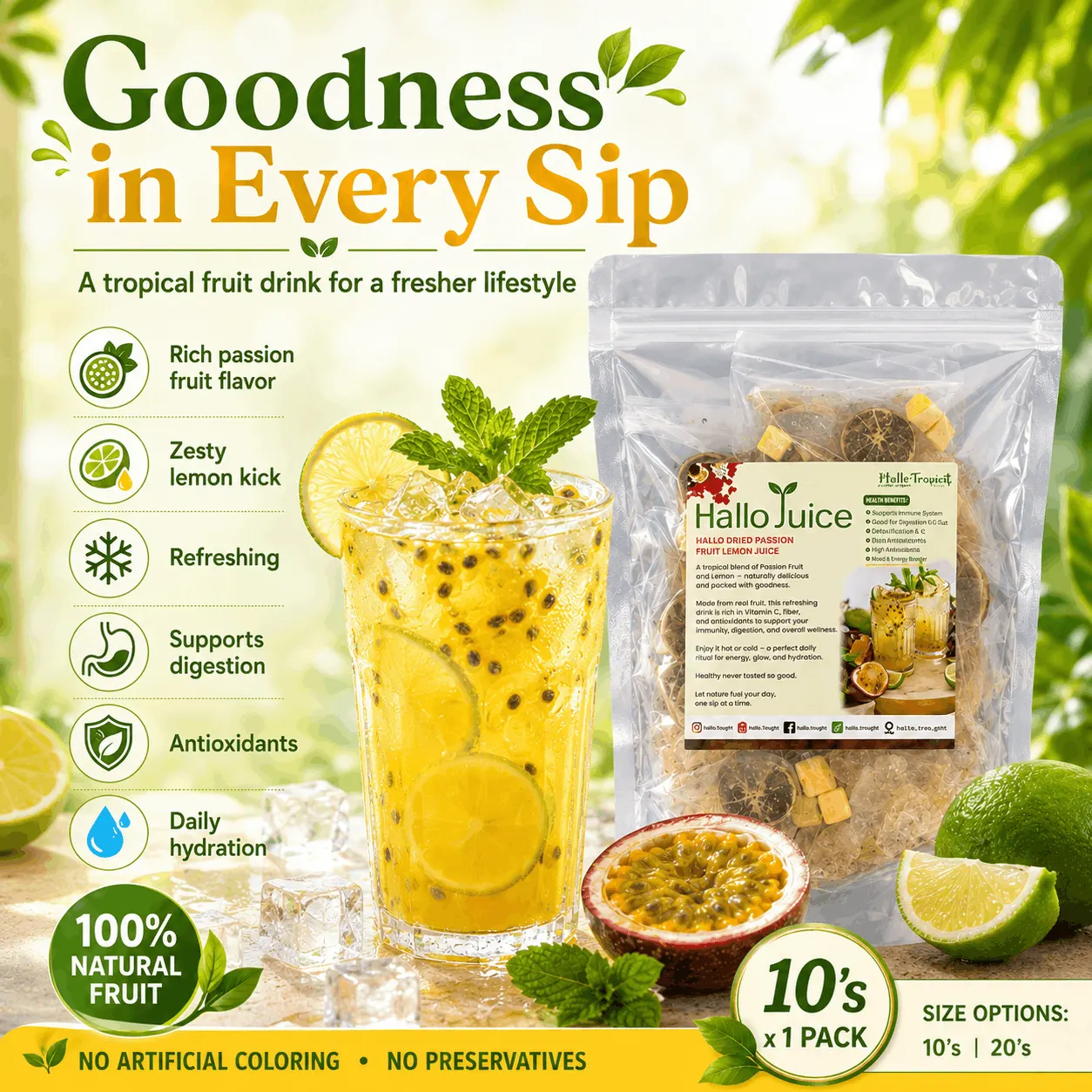 Hallo Dried Passion Fruit Lemon Juice angle 5